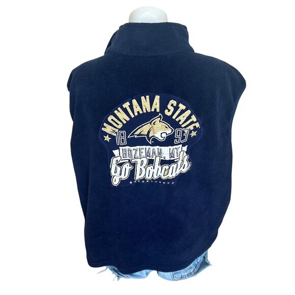 Montana State Bobcat Fleece Vest  XL Football Unique Tailgate MSU Oversized Blue - Picture 1 of 7